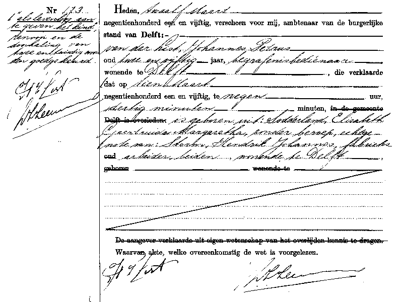 19510312 geb akte 173 levenloos kind HJ Storm - EGM Sodderland